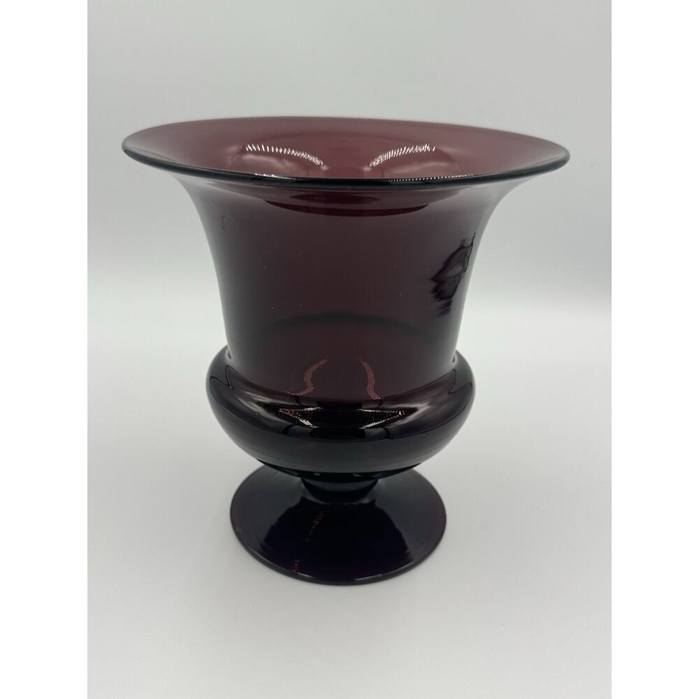 Vintage Amethyst Glass Footed Pedestal Bowl – Deep Compote Vase Style MCM Purple